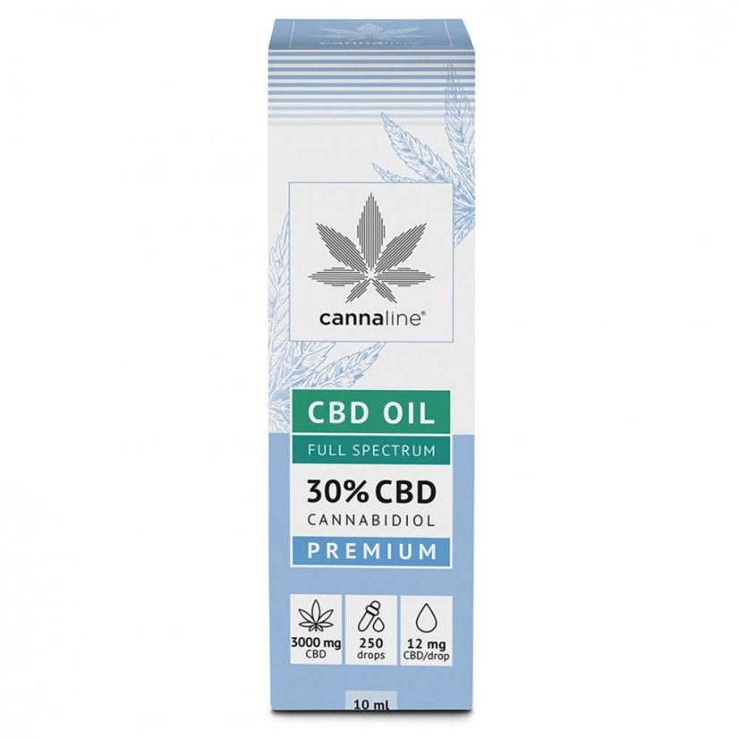 Cannaline CBD Oil Full Spectrum 30% premium 10 ml original produktemballage fotograferet fra frontvinkel på hvid baggrund.