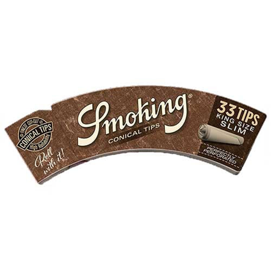 Smoking Conical Tips filtertips 33 stk king size slim til rulning af joints fotograferet fra frontvinkel på hvid baggrund.